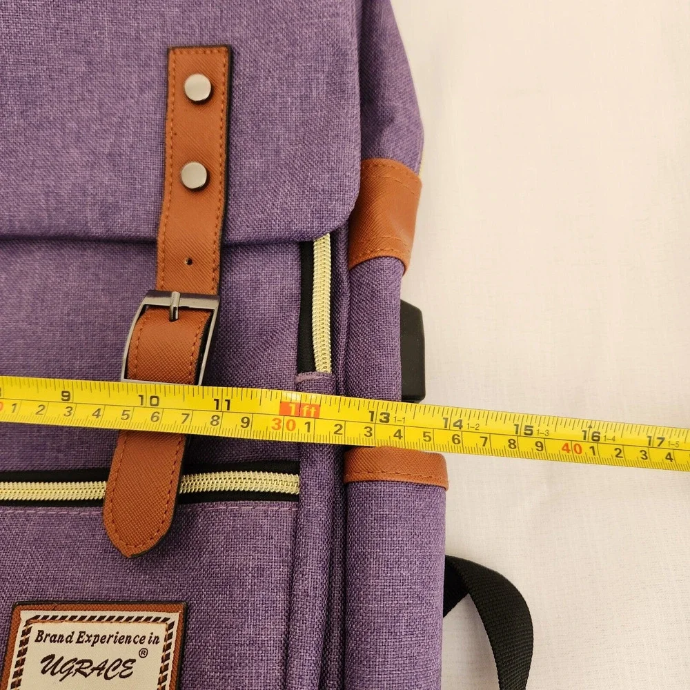 UGrace Backpack Laptop Travel ~ USB Charging Port Purple Canvas Water Resistant.